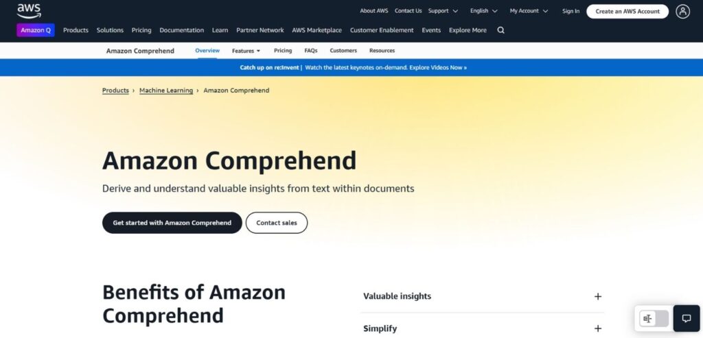 Amazon Comprehend - Amazon AI Tools