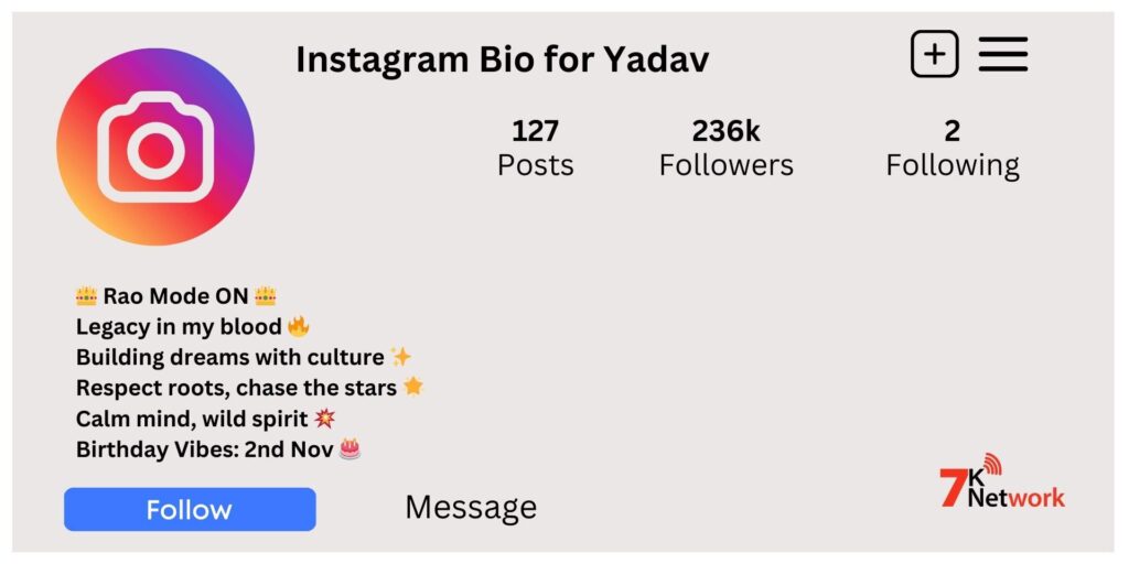 Yadav Bio for Instagram