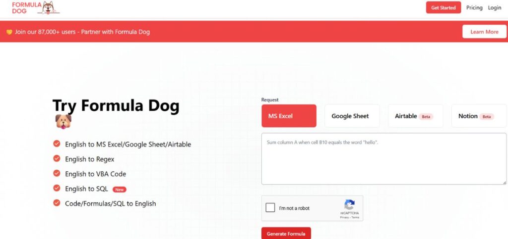 Formula Dogt-AI Excel Formula Generators