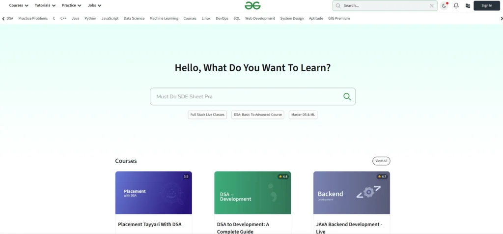 Coding Platform - GeeksforGeeks Practice