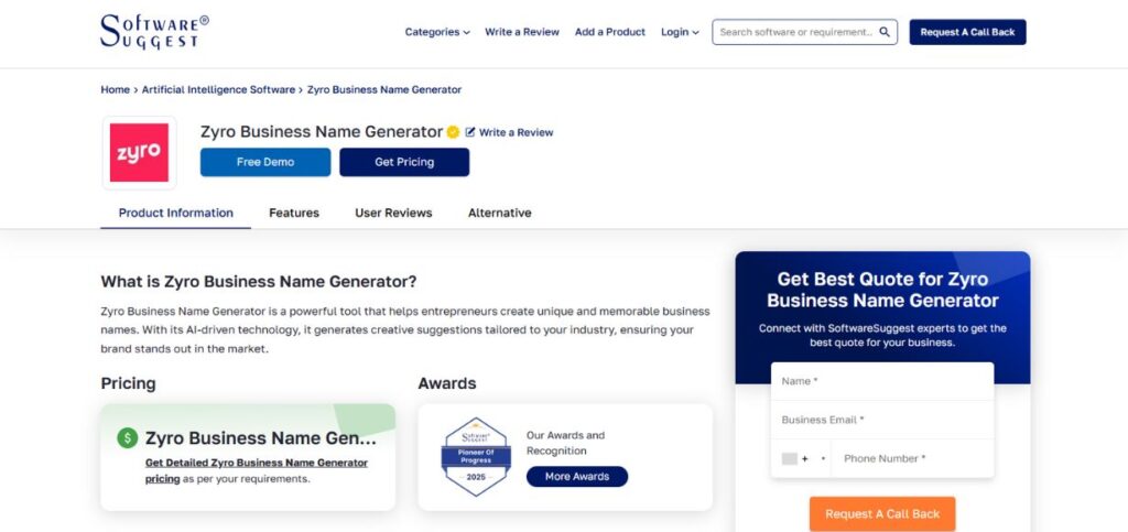 Zyro Business Name Generator- AI Business Plan Generators