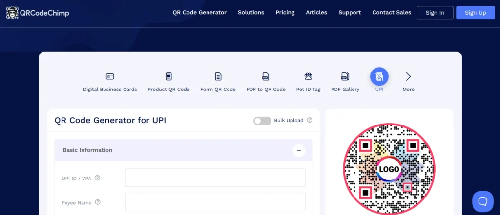 Chimp - UPI QR Code Generators