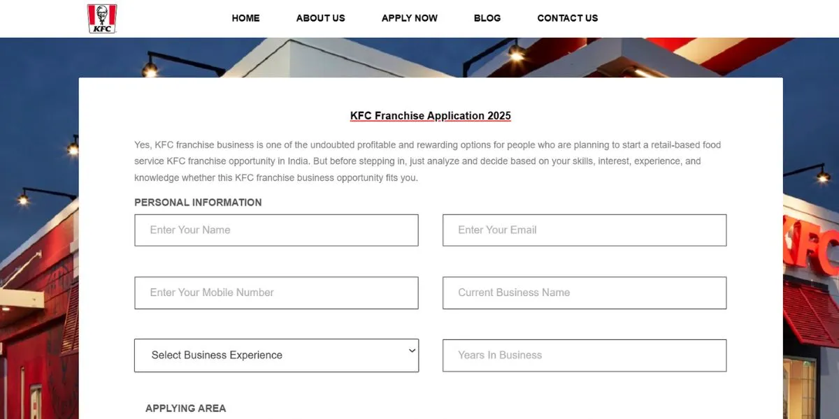 Official Application - KFC Franchise Cost in India