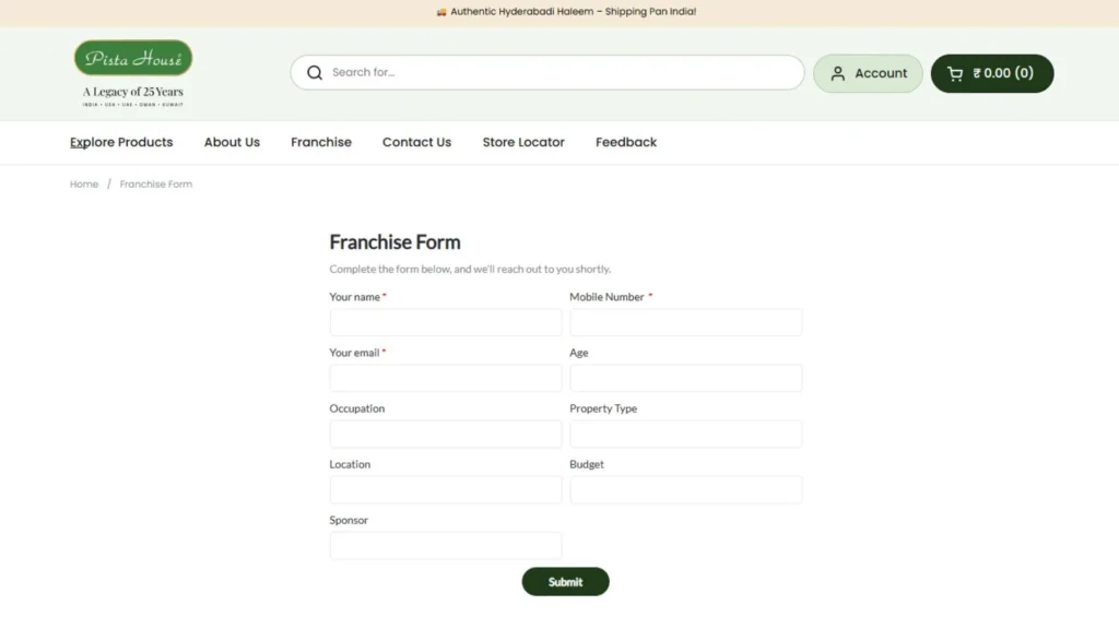 Pista House Franchise Cost